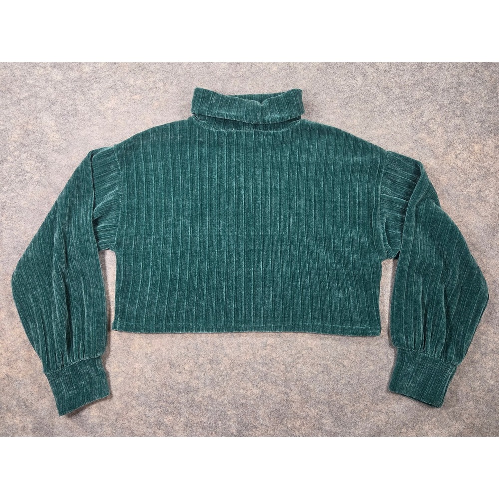 Altar'd State Womens Small Green Ribbed Corduroy Cropped Turtleneck Sweater